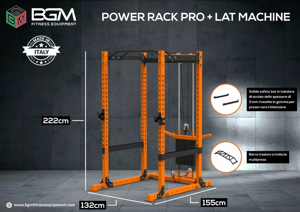 POWER RACK VERSIONE PRO + LAT MACHINE - BGM FITNESS EQUIPMENT MADE IN ITALY